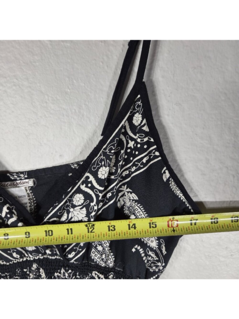 Cute Options VTG Black Bandana Style Print Spaghetti Strap Mini Dress Rayon Sz L - Picture 10 of 11